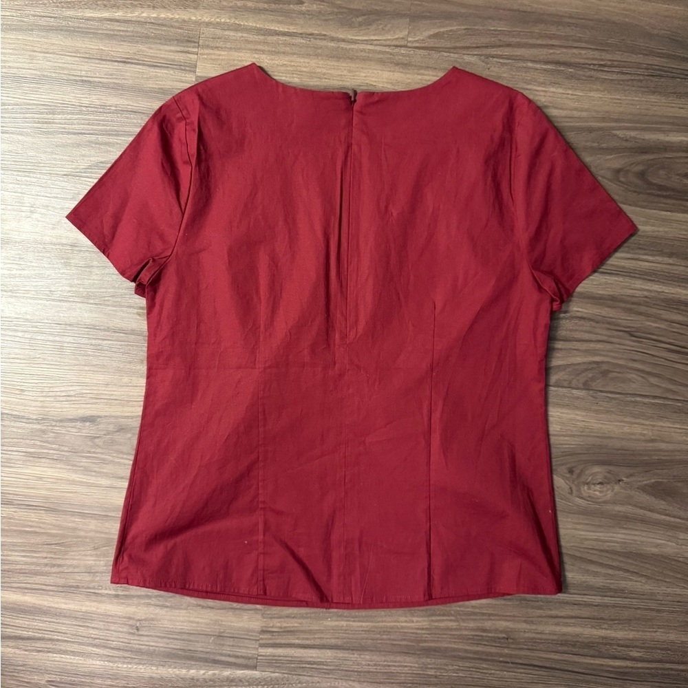 J. Crew Burgundy Red Jeweled Neckline Short Sleeve Blouse Top - Size 4 - Picture 3 of 6